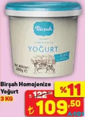 BİRŞAH HOMOJENİZE YOĞURT 3 KG